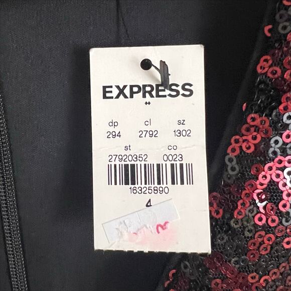 NWT Express Red and Black Sequin 3/4 Sleeve V-Neck Mini Dress Size 4 - Picture 7 of 7